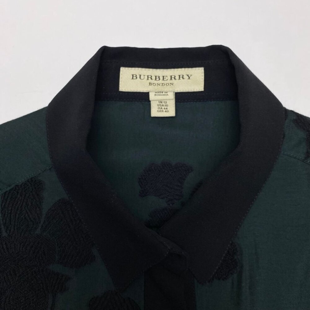 BURBERRY London Button Up Floral Embroidered Green Floral Print Blouse Size 10 - Picture 4 of 10